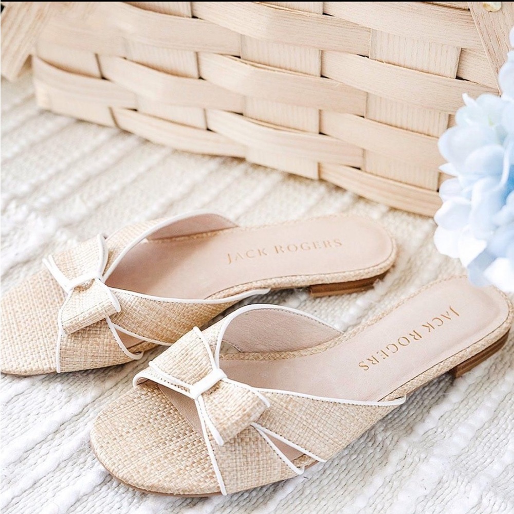 NWT Jack Rogers Women's Gigi Rattan Bow Slide Sandals Natural 6.5
